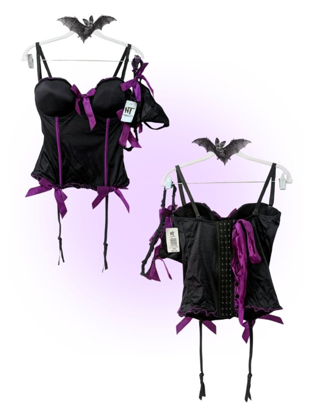 NWT Vintage Hot Topic Bustier Lingerie Set 36D Purple Black Garter Mall Goth